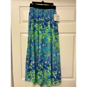 LuLaRoe Women's XXS Blue Green Floral Maxi Skirt Elastic Waist NWT